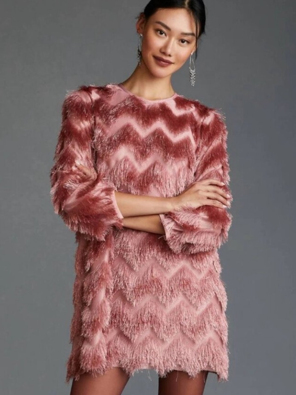 Hutch Anthropologie Pink Fringe Mini Shift Dress